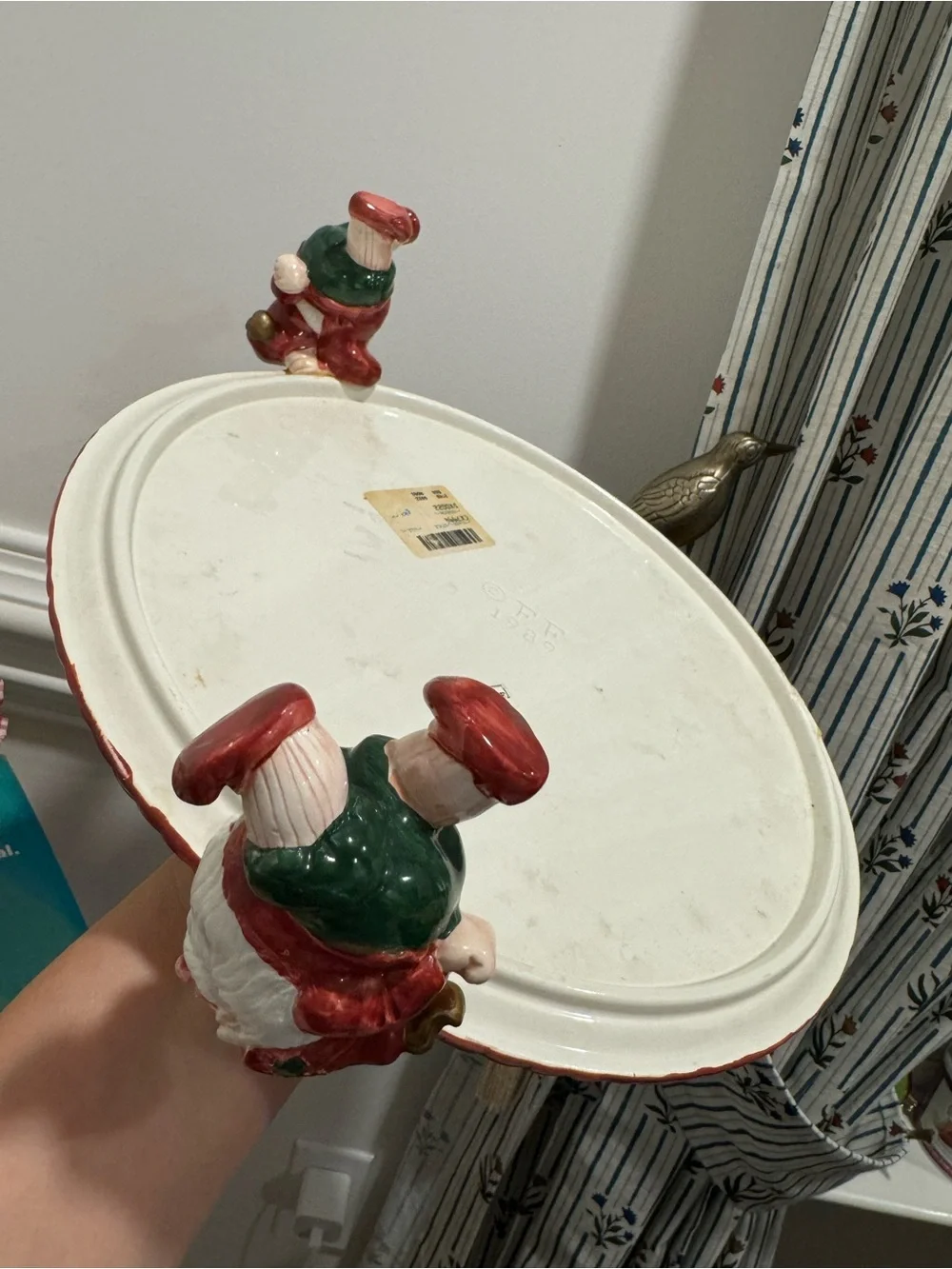 Rare / Fitz & Floyd Old World Christmas Elves 12-Inch Pedestal Cake Stand